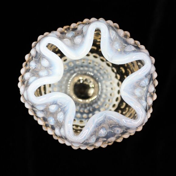 Vintage Duncan Miller Pink Opalescent Hobnail Ivy Ball Bowl Vase Ruffled Edge - Picture 4 of 6